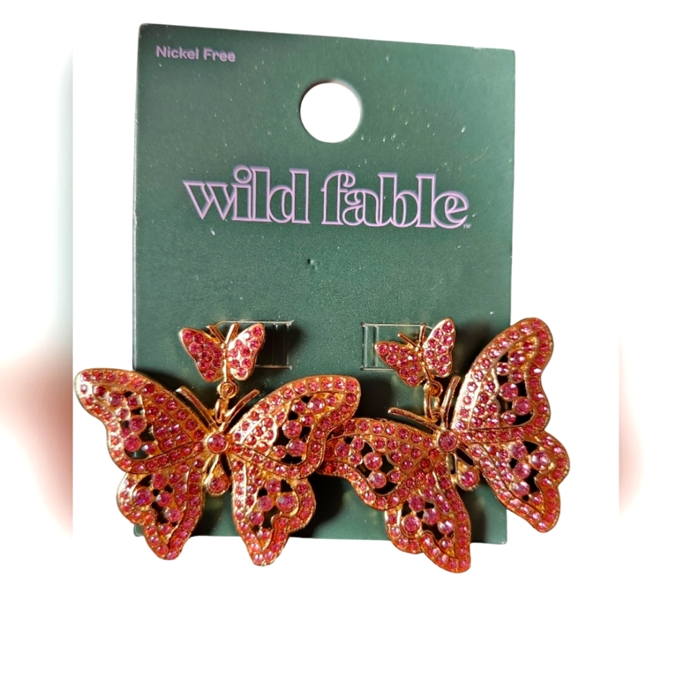 Wild Fable NEW BUTTERFLY RHINESTONED GOLDTONE PIERCED EARRINGS NEW